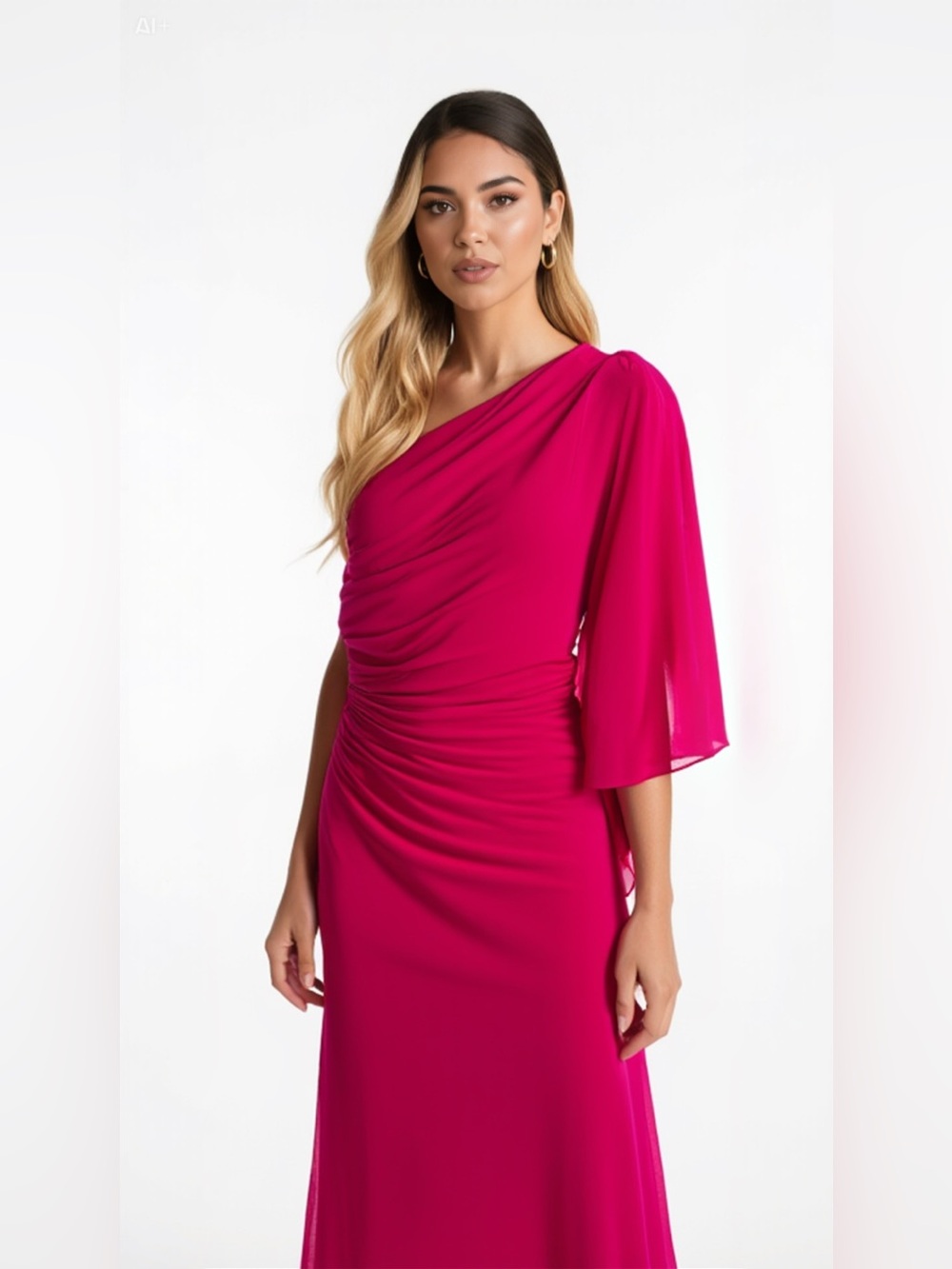 NWT Tadashi Shoji One-Shoulder Draped Evening Gown Dress